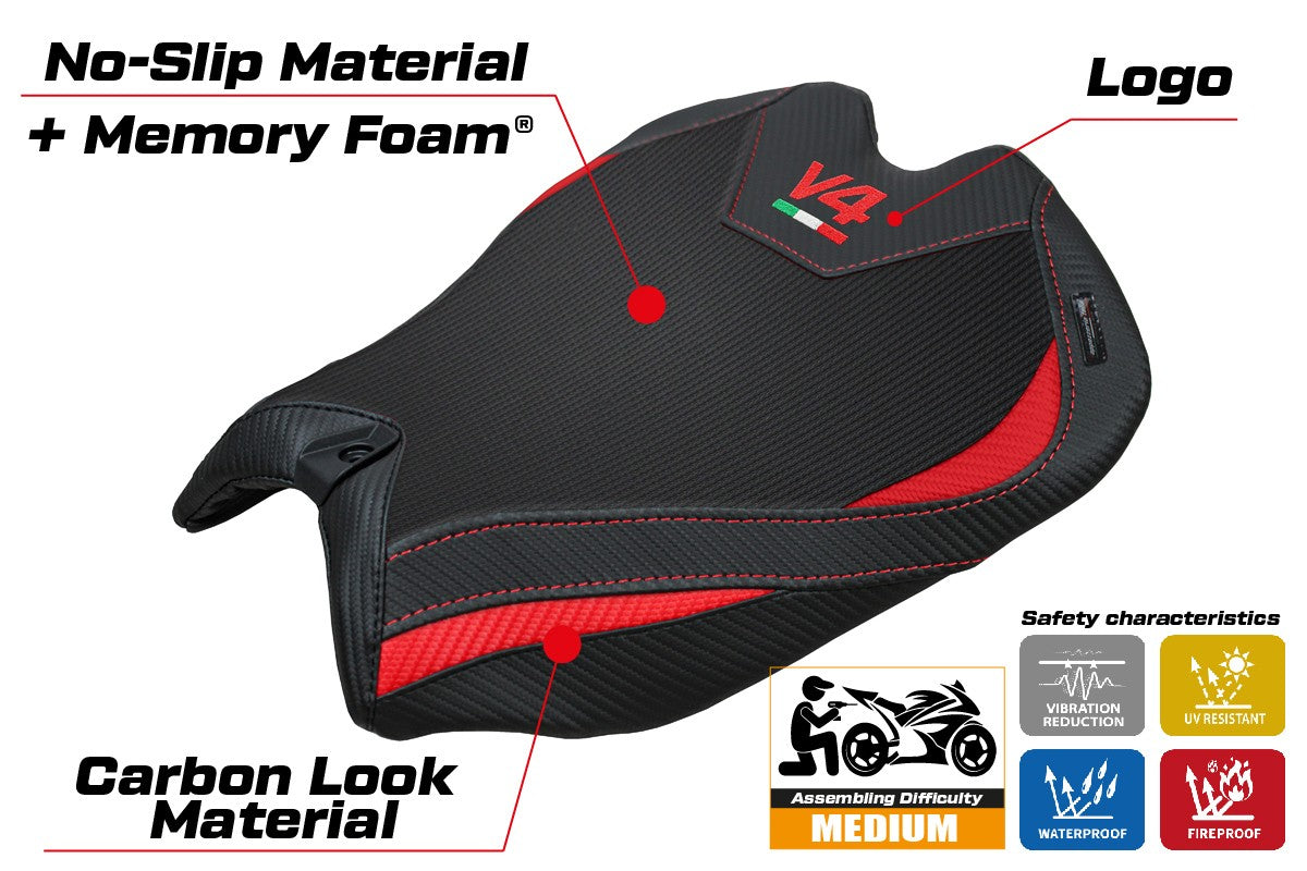 Ducati Panigale V4 2025 Seat Cover Tappezzeria Comfort Red Black Logo V4