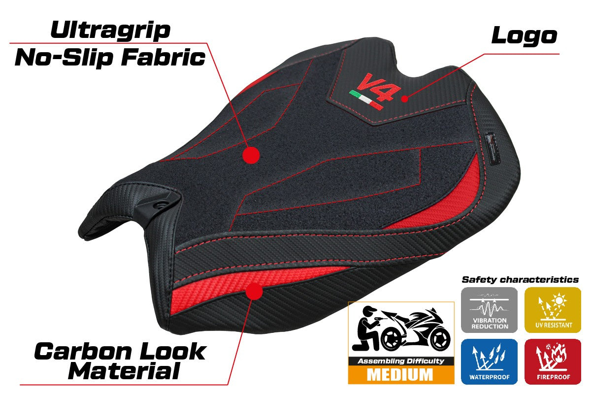 Ducati Panigale V4 2025 Seat Cover Tappezzeria Ultragrip Red Black Logo V4