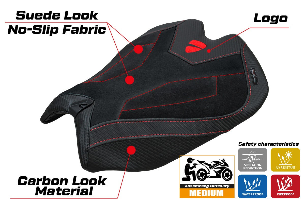Ducati Panigale V4 2025 Seat Cover Tappezzeria Velvet Black Logo Ducati