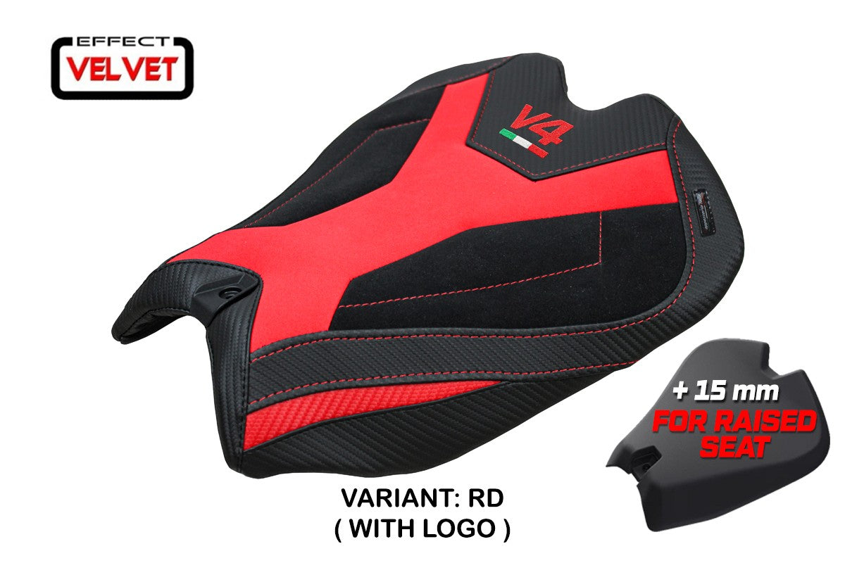 Ducati Panigale V4 2025 Seat Cover Tappezzeria Velvet Red Black Logo V4