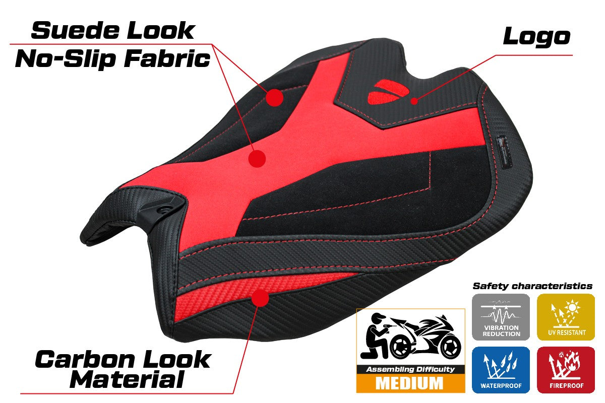Ducati Panigale V4 2025 Seat Cover Tappezzeria Velvet Red Black Logo Ducati