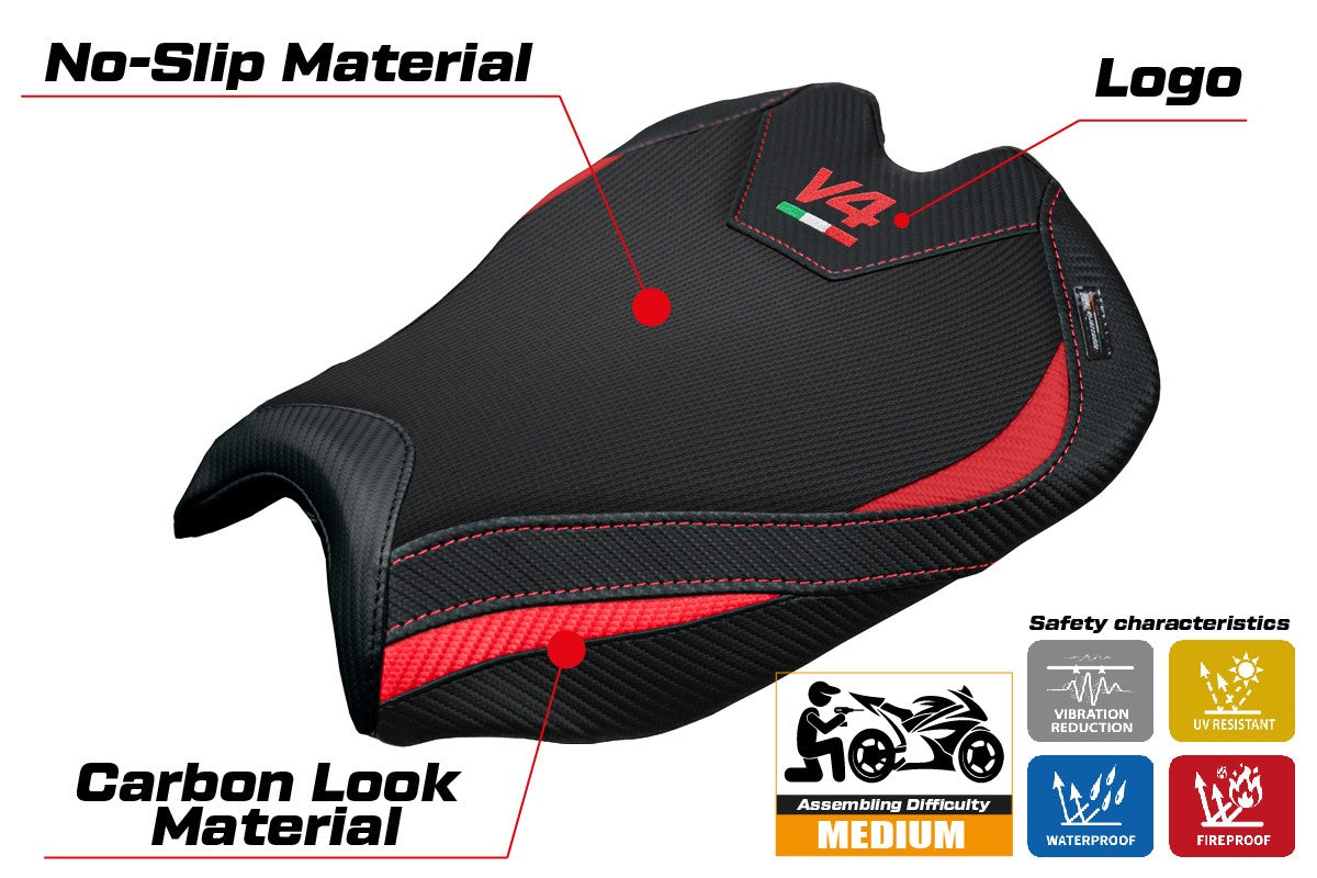 Ducati streetfighter V4 2025 Seat Cover Tappezzeria Red Black Logo V4