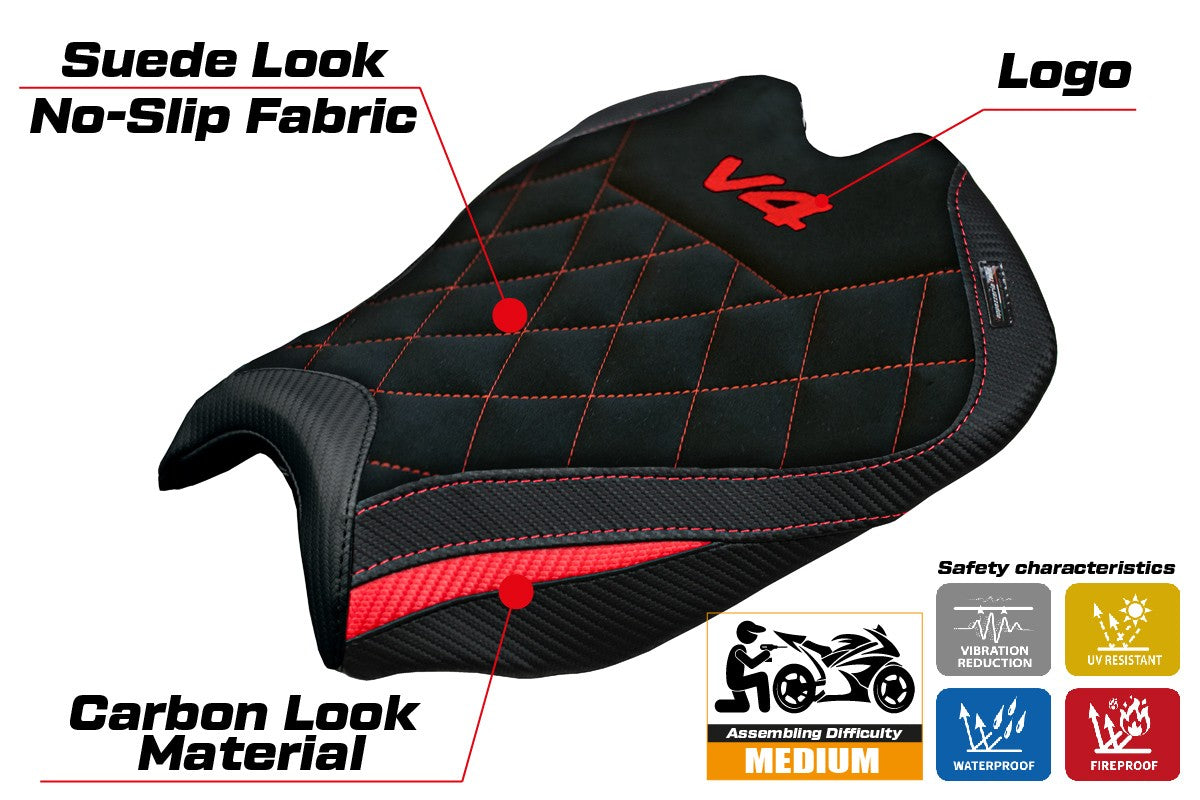 Ducati streetfighter V4 2025 Seat Cover Tappezzeria Red Black SE Logo V4