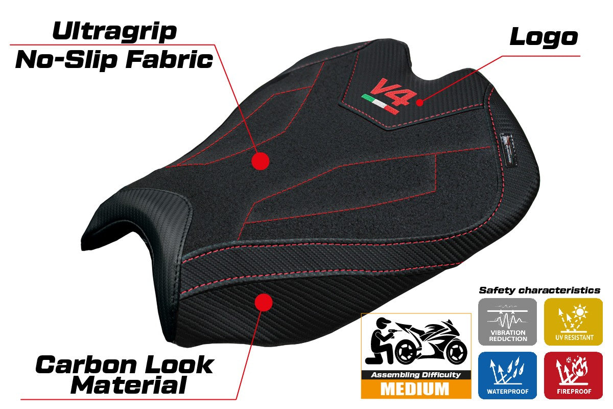 Ducati streetfighter V4 2025 Seat Cover Tappezzeria Ultragrip Black Logo V4
