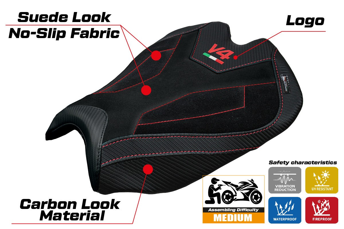 Ducati streetfighter V4 2025 Seat Cover Tappezzeria Velvet Black Logo V4