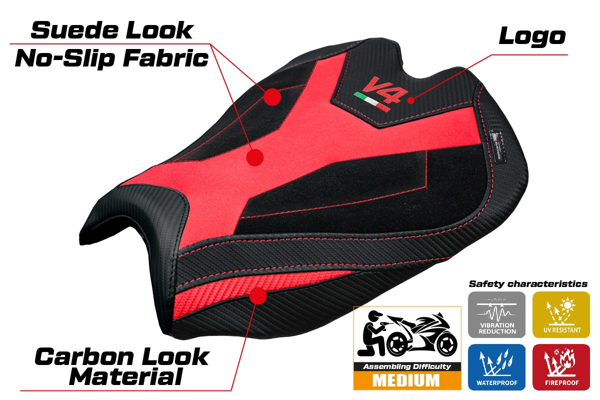 Ducati streetfighter V4 2025 Seat Cover Tappezzeria Velvet Red Black Logo V4
