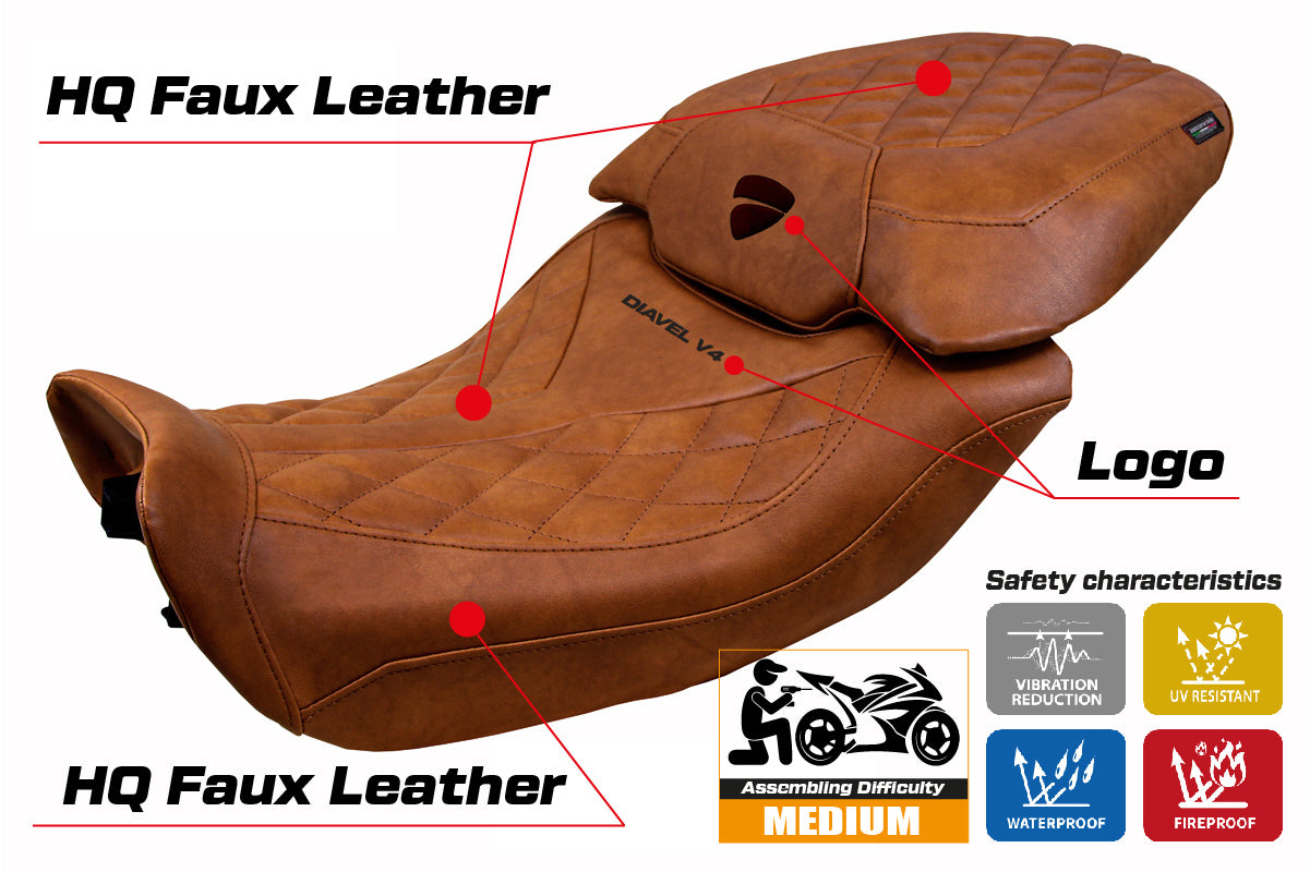 Ducati Diavel V4 Seat Cover Tappezzeria 2023 Diablo Classic Leather Brown