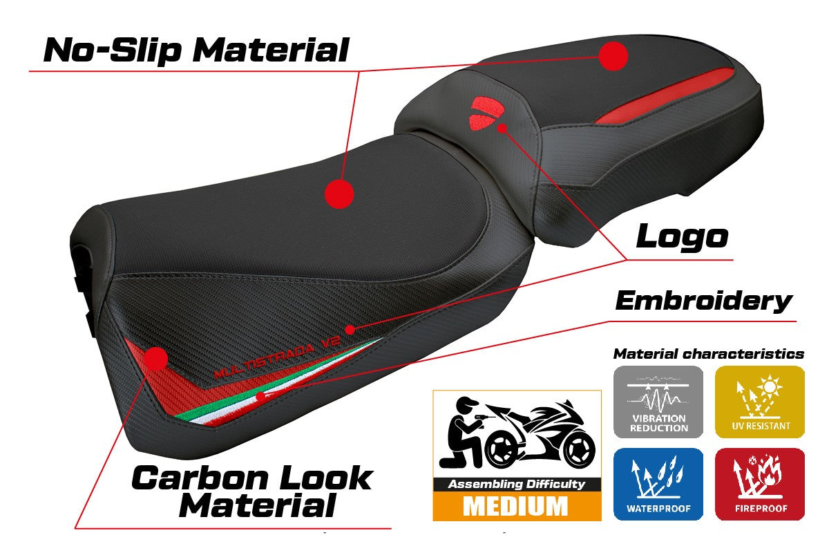 Ducati Multistada V2 2025 Seat Cover Tappezzeria Red Italian Flag Black