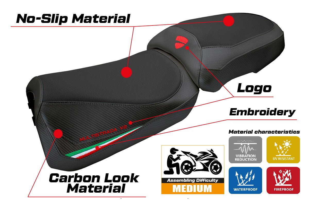 Ducati Multistada V2 2025 Seat Cover Tappezzeria Italian Flag Black