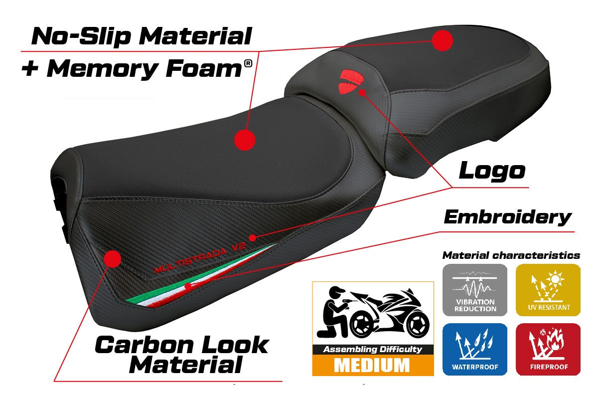 Ducati Multistada V2 2025 Seat Cover Tappezzeria Comfort Italian Flag Black
