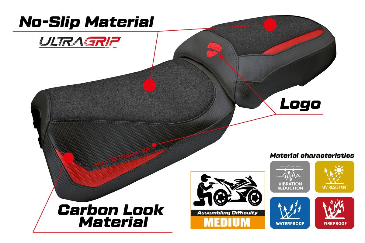 Ducati Multistada V2 2025 Seat Cover Tappezzeria Ultragrip Red Black