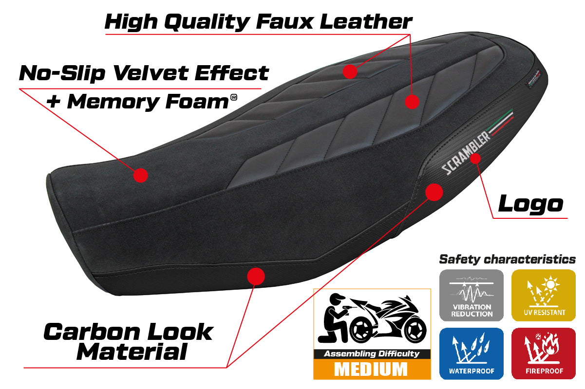 Ducati Scrambler 800 2023 Seat Cover Tappezzeria Comfort Velvet Black