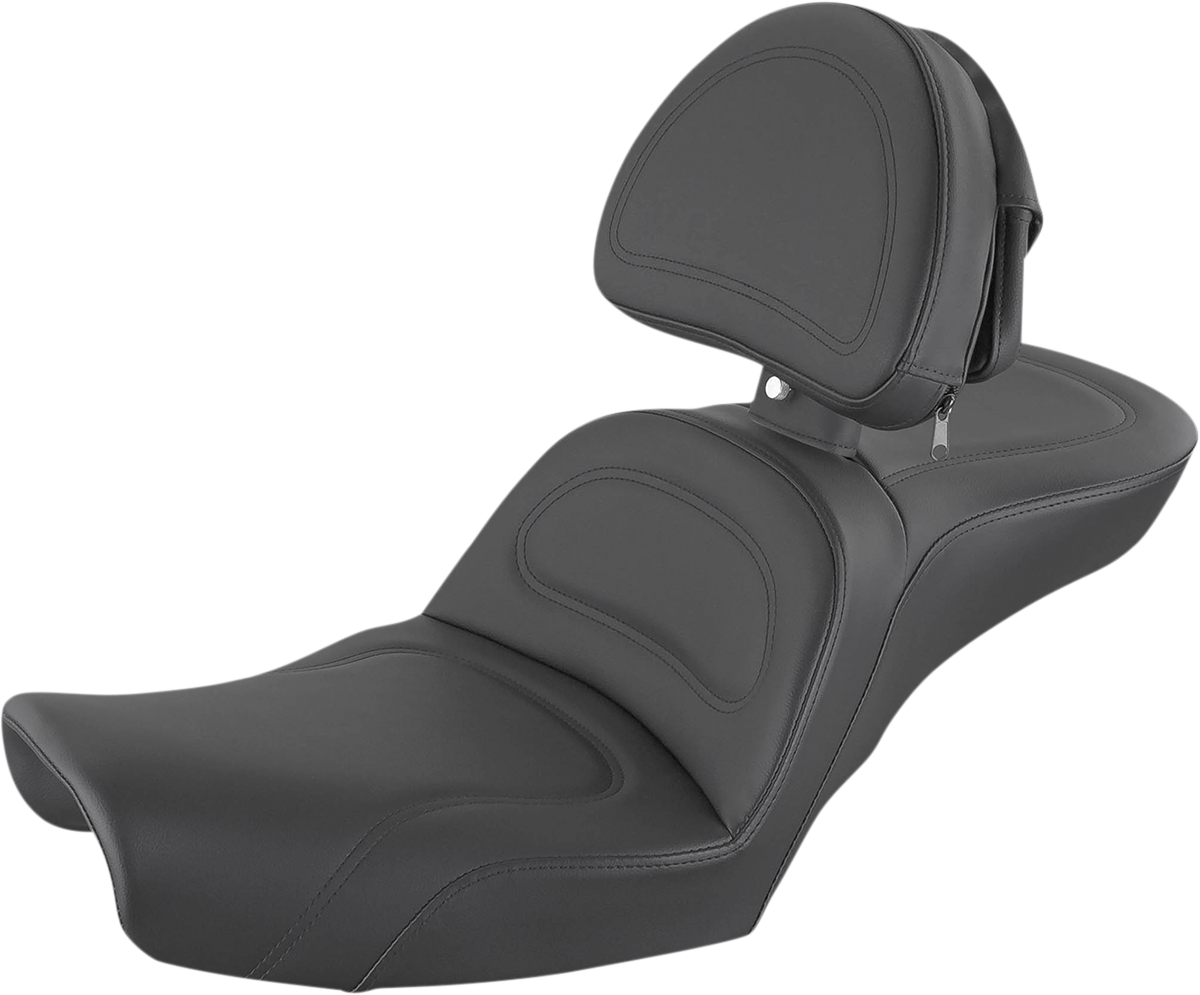 SADDLEMEN Explorer Seat - With Backrest - Stitched - Black - Dyna 896-04-030