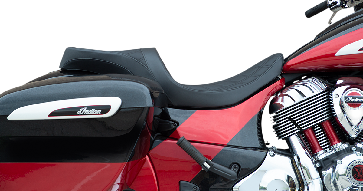 DRAG SPECIALTIES Low Profile Touring Seat - Double Diamond w/ Black Stitching - '14-'22 Indian 0810-2258