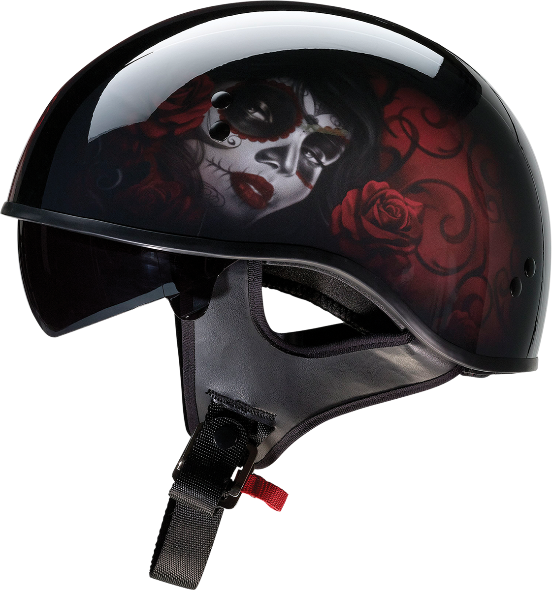 Z1R Vagrant Motorcycle Helmet - Red Catrina - Black/Red - Large 0103-1316