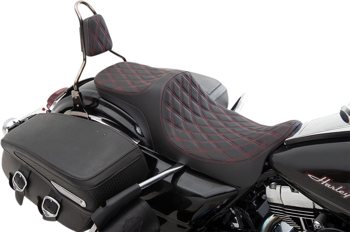 DRAG SPECIALTIES Predator III 2-Up Seat - Double Diamond - Red Thread 0801-1306