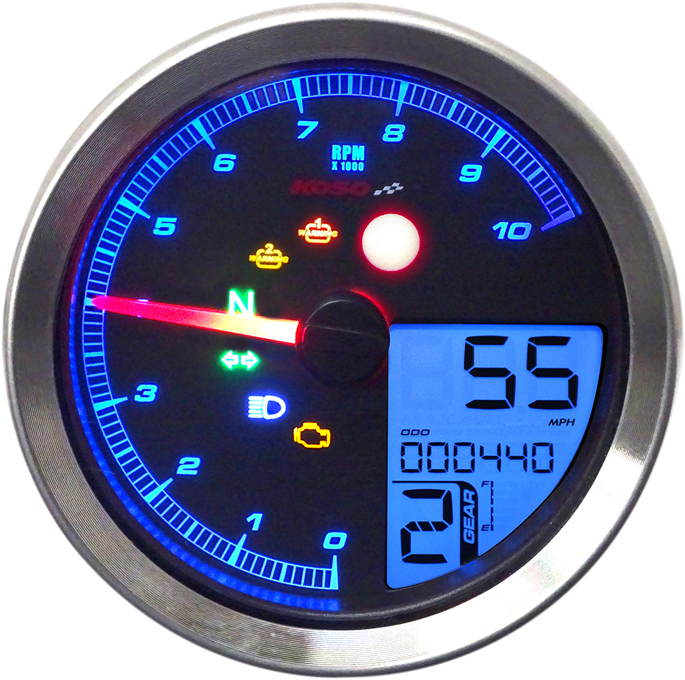 KOSO NORTH AMERICA TNT-04 Multi-Function Meter - Silver Bezel - 3.30" Diameter x 2.19" D BA051401