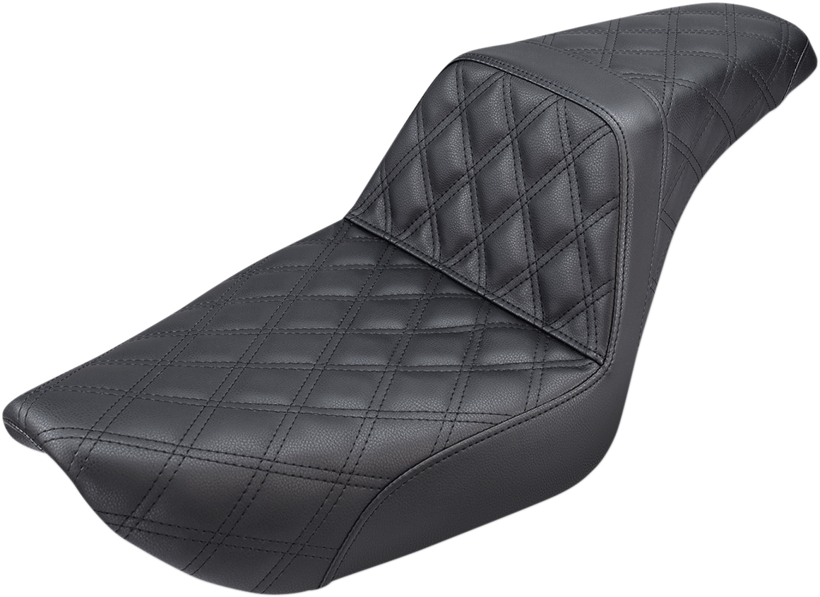 SADDLEMEN Step-Up Seat - Full Lattice Stitch - Black - Dyna 896-04-175