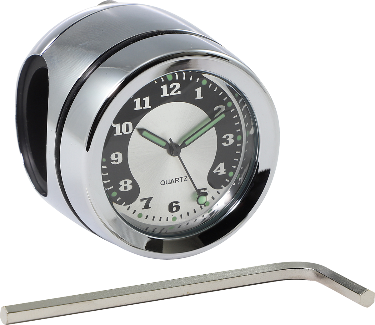 DRAG SPECIALTIES Handlebar Mount Clock - Chrome - For 1" Bar BLACK/SILVER FACE O91-6821N