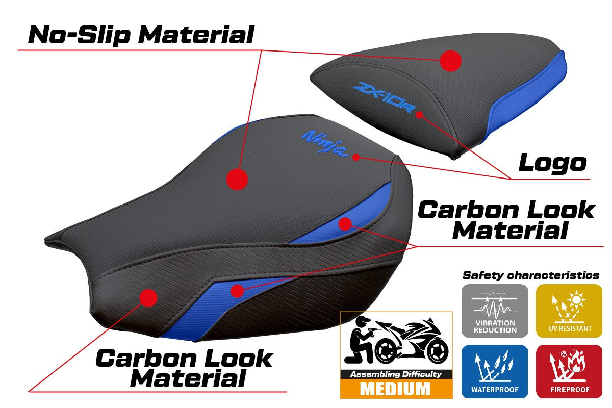Kawasaki Ninja ZX 10 R 2006-2007 Seat Cover Tappezzeria Blue Black