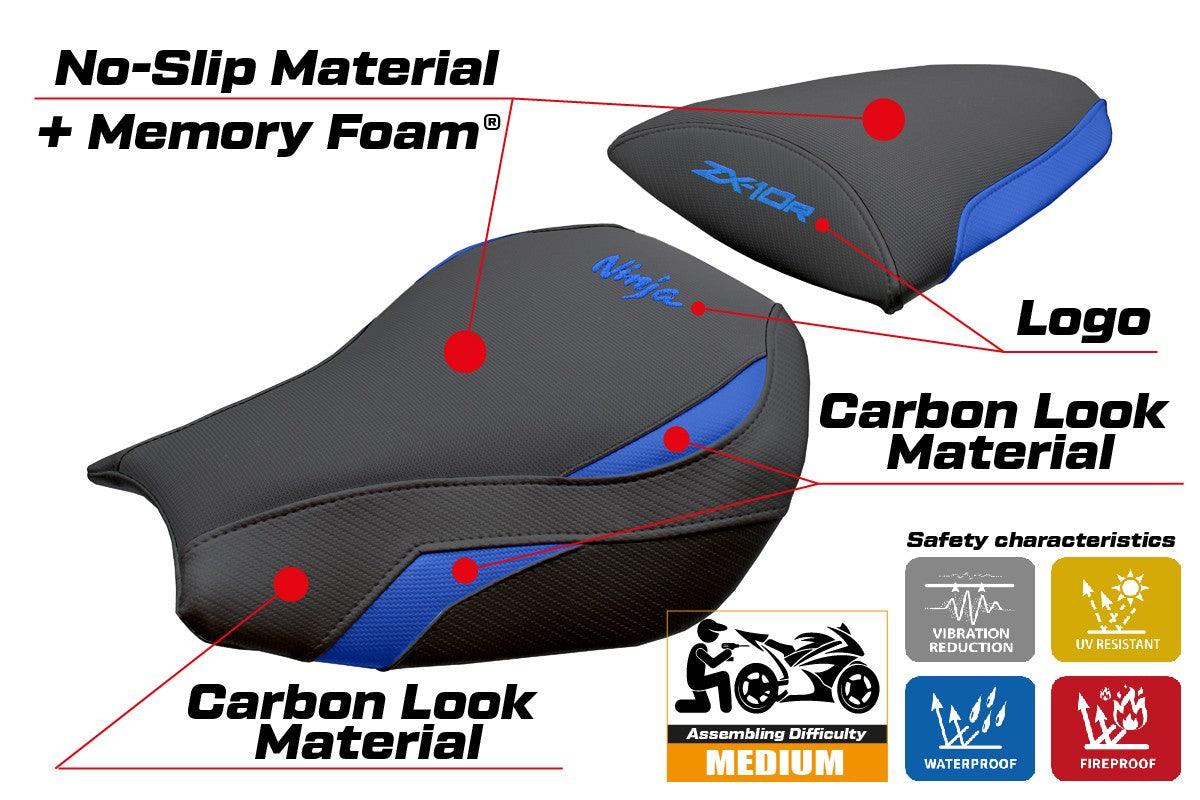 Kawasaki Ninja ZX 10 R 2006-2007 Seat Cover Tappezzeria Comfort Blue Black