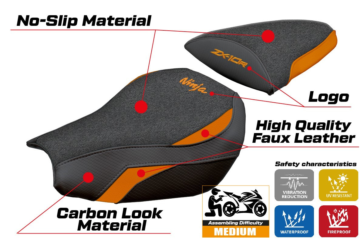 Kawasaki Ninja ZX 10 R 2006-2007 Seat Cover Tappezzeria Ultragrip Orange Black