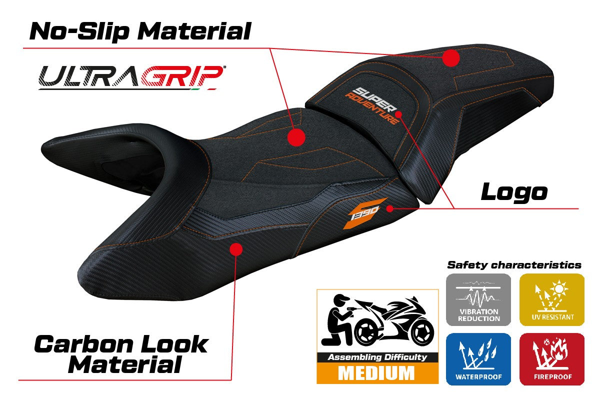 KTM 1390 Super Adventure S 2025 Seat Cover Tappezzeria Ultragrip Black