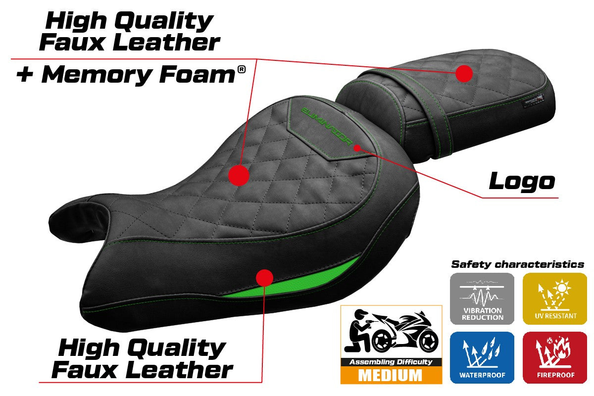 Kawasaki Eliminator 500 2024-2025 Seat Cover Tappezzeria Comfort Green Black