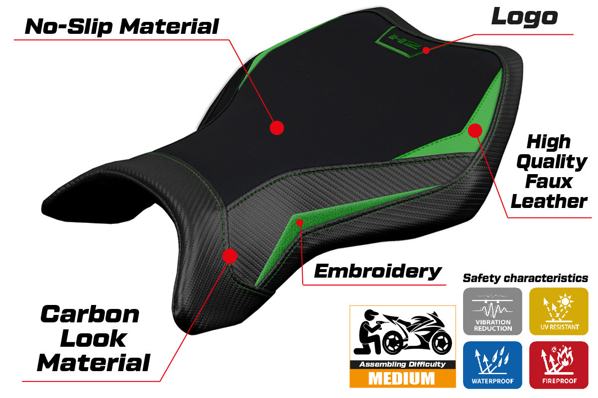 Kawasaki Ninja H2 H2R 2015-2021 2022 2023 Seat Cover Tappezzeria Green Black