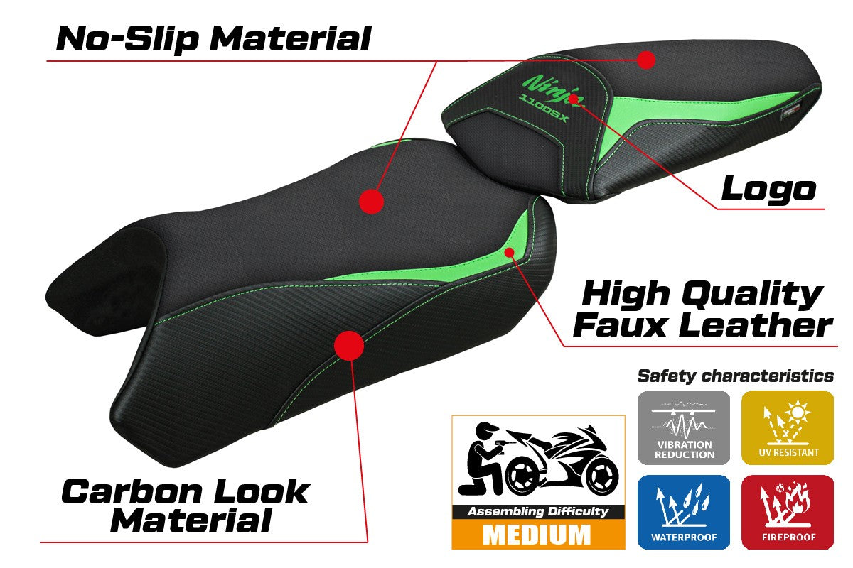 Kawasaki Ninja 1100 SX 2025  Seat Cover Tappezzeria Green Black