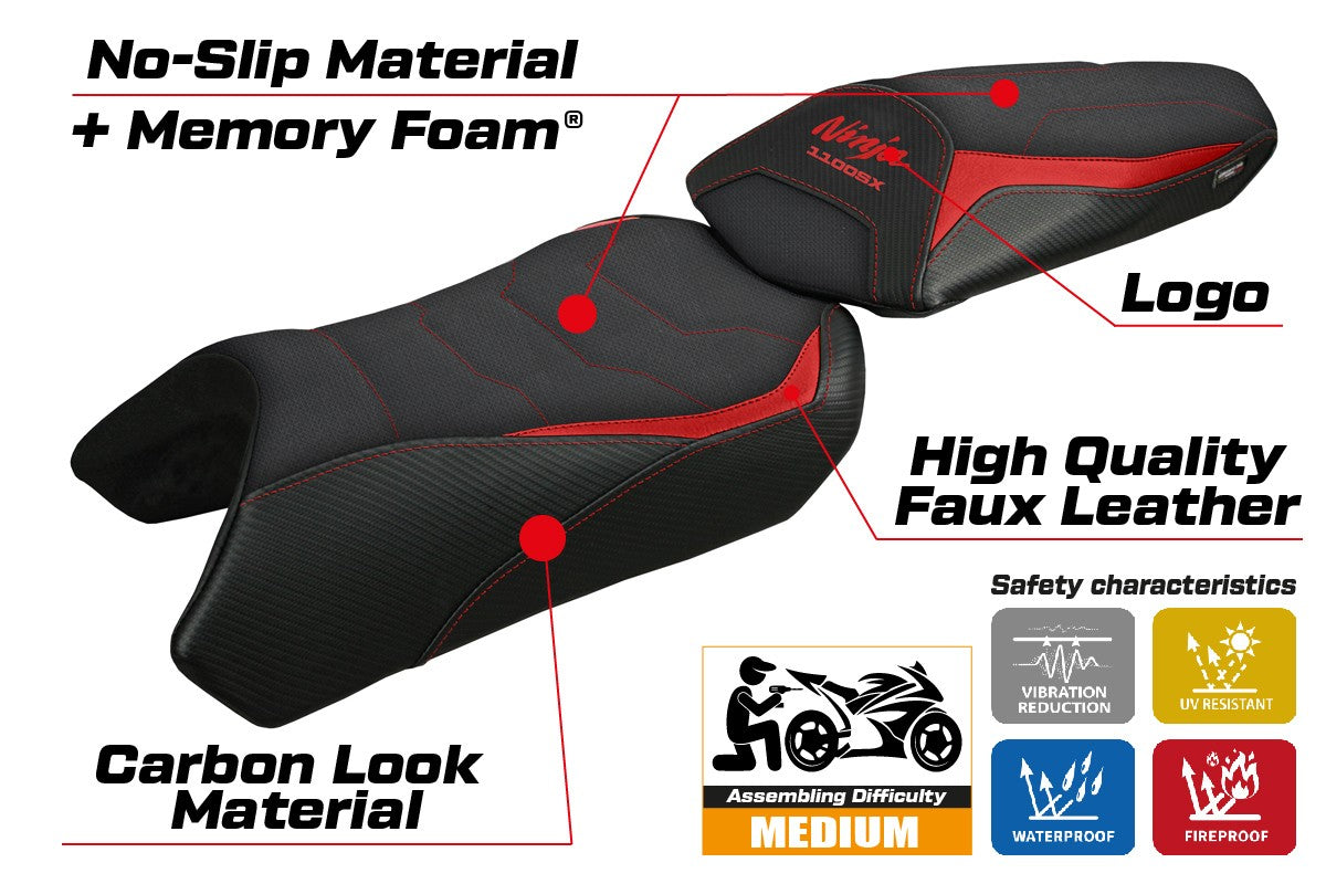 Kawasaki Ninja 1100 SX 2025  Seat Cover Tappezzeria Comfort Red Black