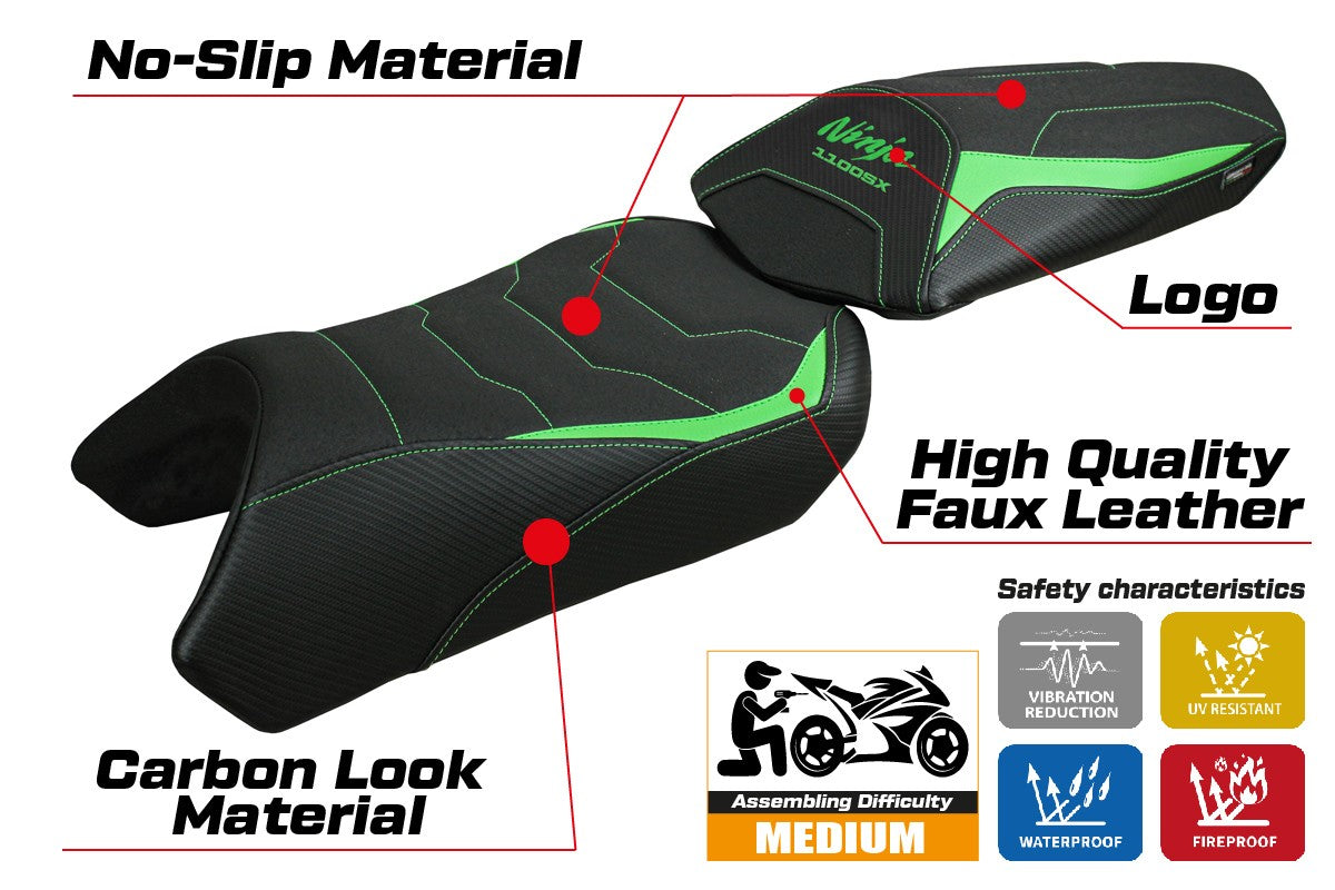 Kawasaki Ninja 1100 SX 2025  Seat Cover Tappezzeria Ultragrip Green Black