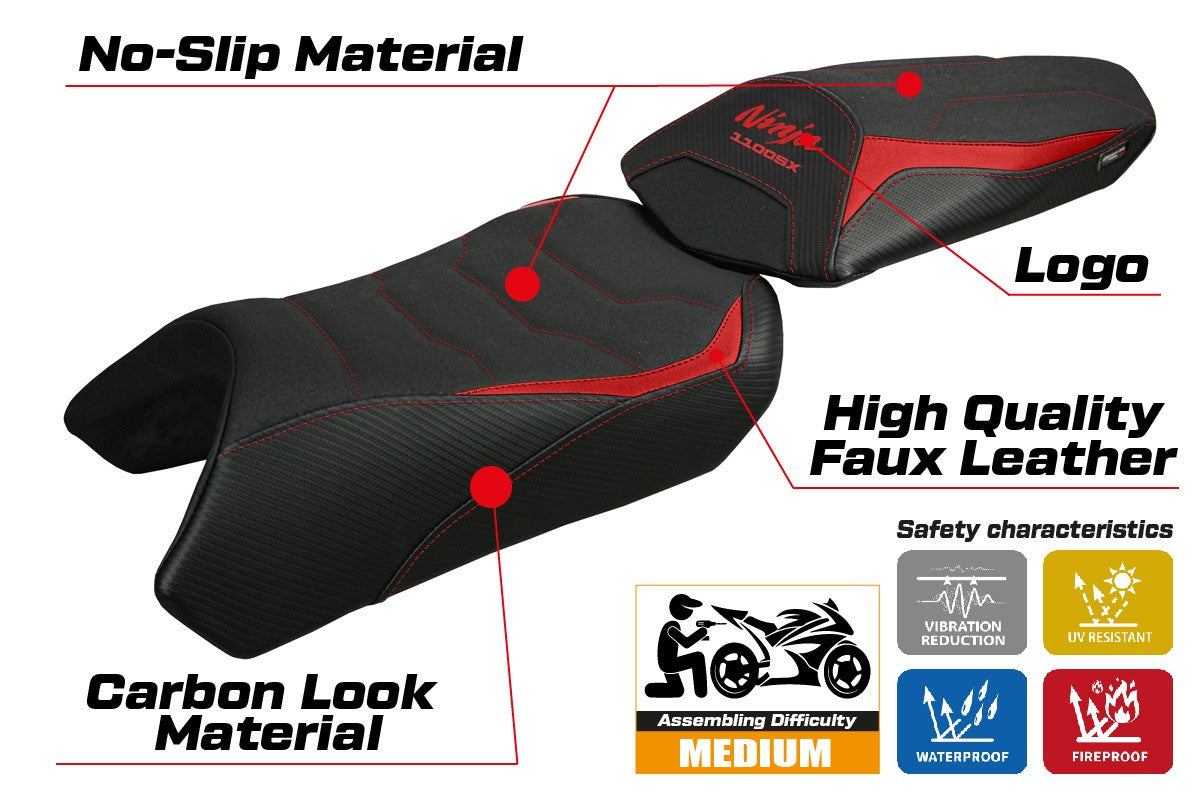 Kawasaki Ninja 1100 SX 2025  Seat Cover Tappezzeria Ultragrip Red Black