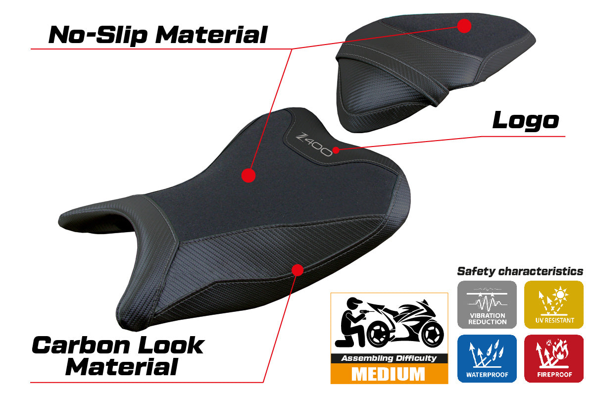 Kawasaki Z400 2018 2019 2020 2021 2022 2023 Seat Cover Tappezzeria Ultragrip Blk