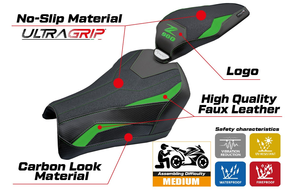 Kawasaki Z900 2025 Seat Cover Tappezzeria Ultragrip Green Black