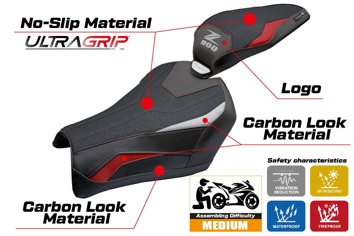 Kawasaki Z900 2025 Seat Cover Tappezzeria Ultragrip Red Silver Black