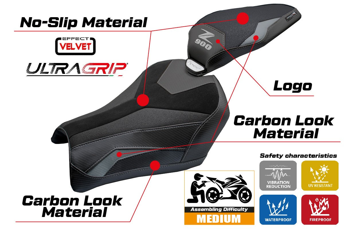 Kawasaki Z900 2025 Seat Cover Tappezzeria Velvet Ultragrip Grey Black