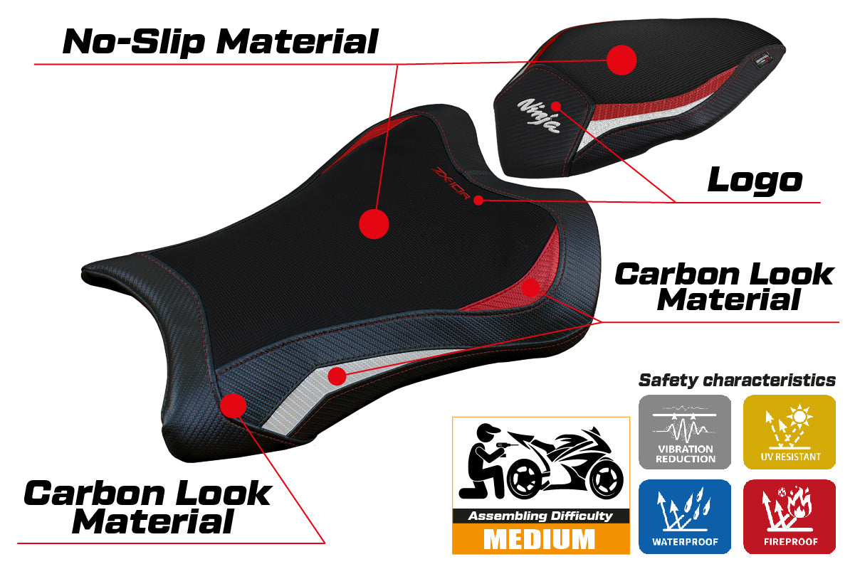 Kawasaki Ninja ZX10R 2021 2022 2023 Seat Cover Tappezzeria Red White Black