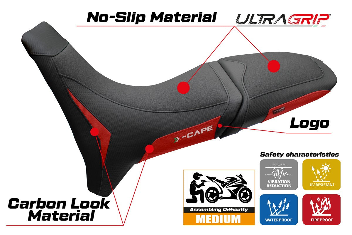 Moto Morini X Cape 650 700 2021-2025 Seat Cover Tappezzeria Ultragrip Red Black
