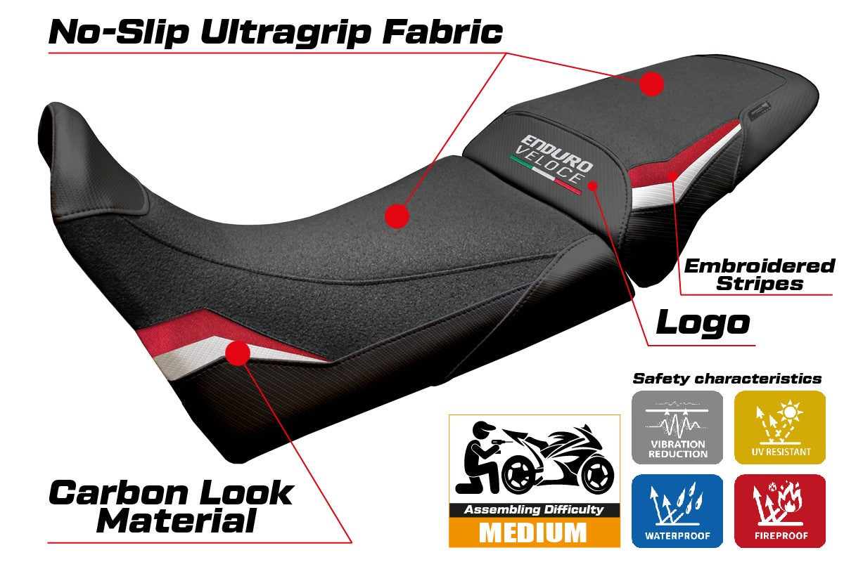 MV Agusta Enduro Veloce 2024-2025 Seat Cover Tappezzeria Ultragrip White Red