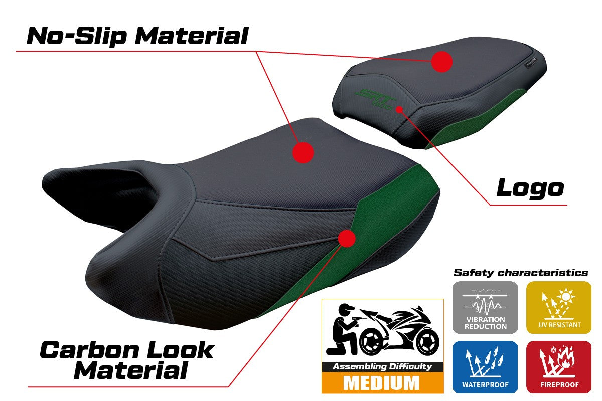 QJ Motor SRT 800 X / S / SX 2023-2025 Seat Cover Tappezzeria Army Green Black