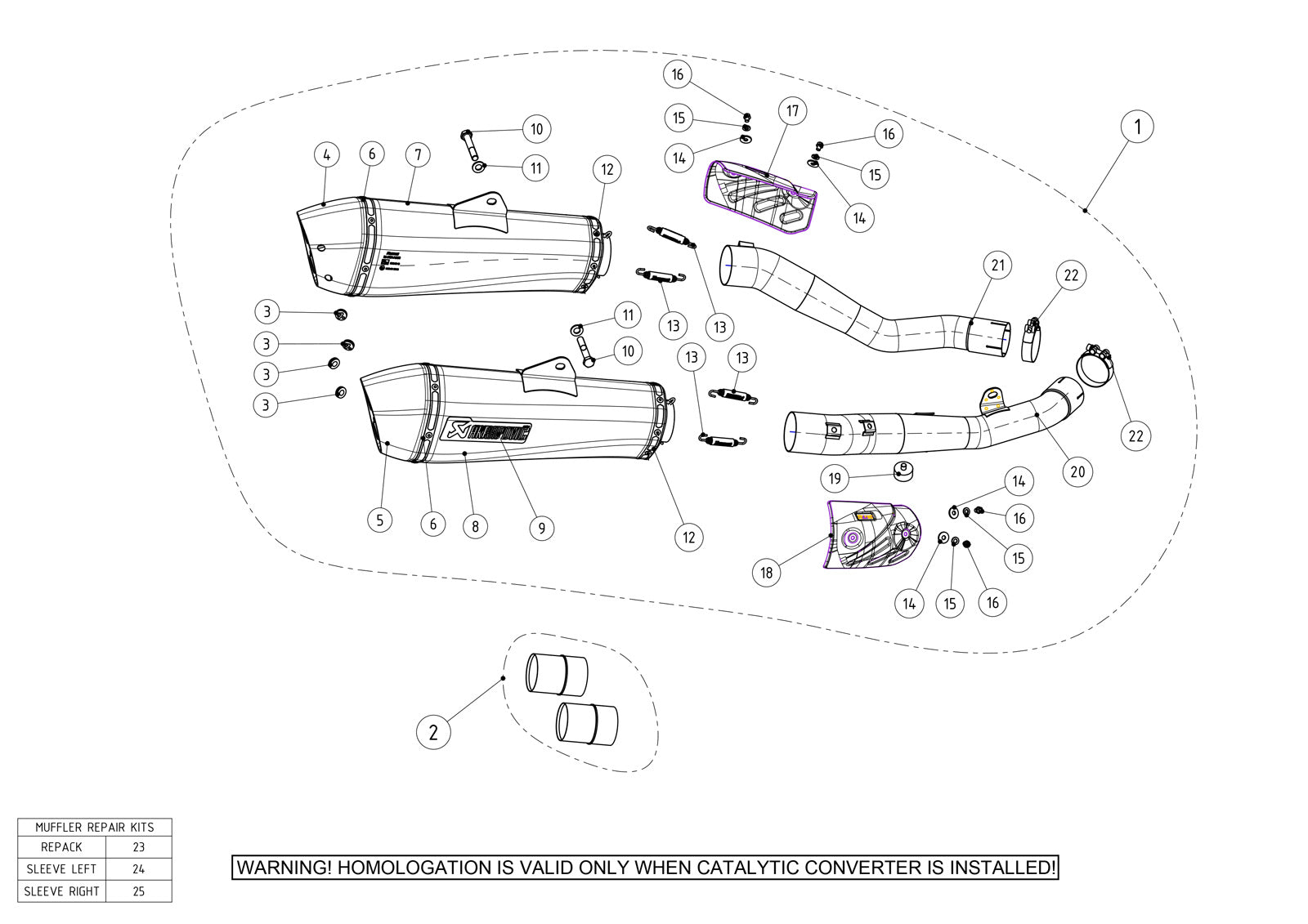 Akrapovic Exhaust Kawasaki ZX14R 2012-2025, Slip-On Line Titaniun