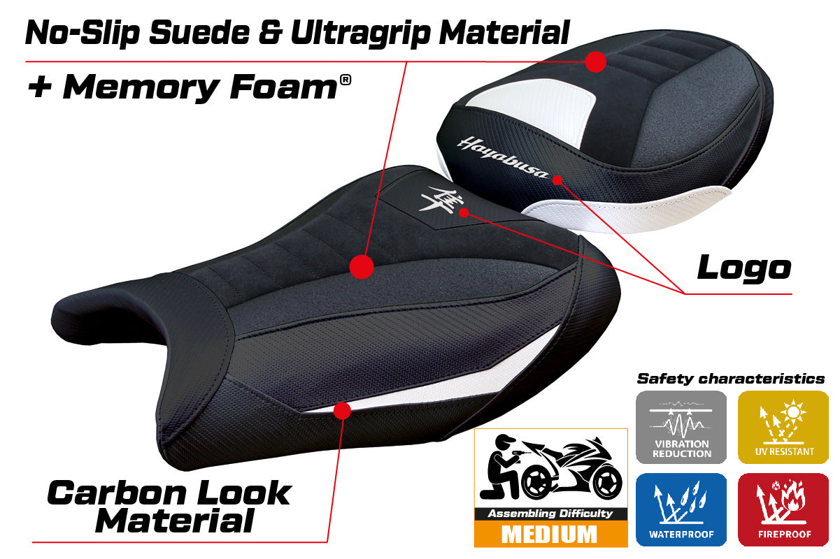 Suzuki Hayabusa 2008-2020 Seat Cover Tappezzeria Comfort Ultragrip Suede White