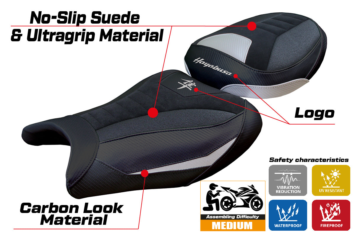 Suzuki Hayabusa 2008-2018 2019 2020 Seat Cover Tappezzeria Ultragrip Suede Silvr