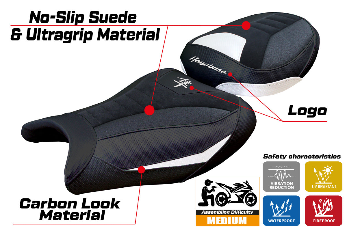 Suzuki Hayabusa 2008-2018 2019 2020 Seat Cover Tappezzeria Ultragrip Suede White