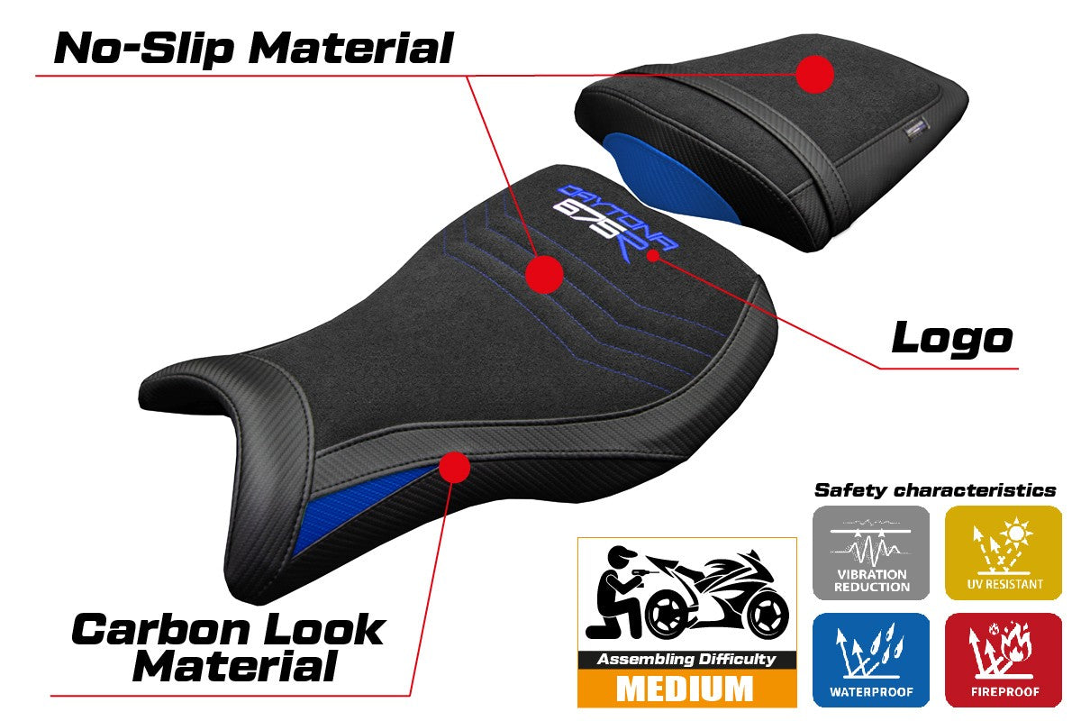 Triumph Daytona 675R 2006-2011 2012 Seat Cover Tappezzeria Ultragrip Blue Black