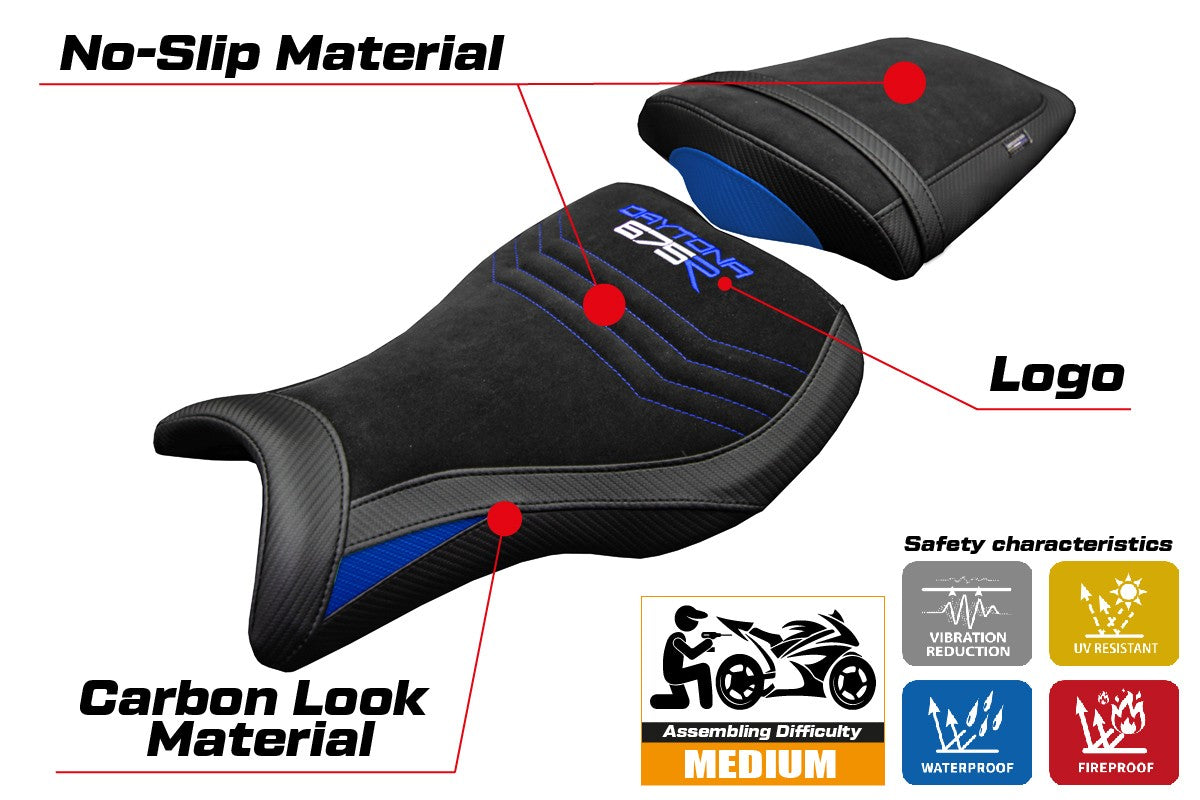 Triumph Daytona 675R 2006-2011 2012 Seat Cover Tappezzeria Velvet Blue Black