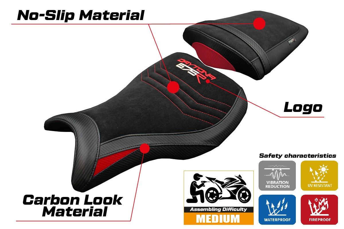 Triumph Daytona 675R 2006-2010 2011 2012 Seat Cover Tappezzeria Velvet Red Black