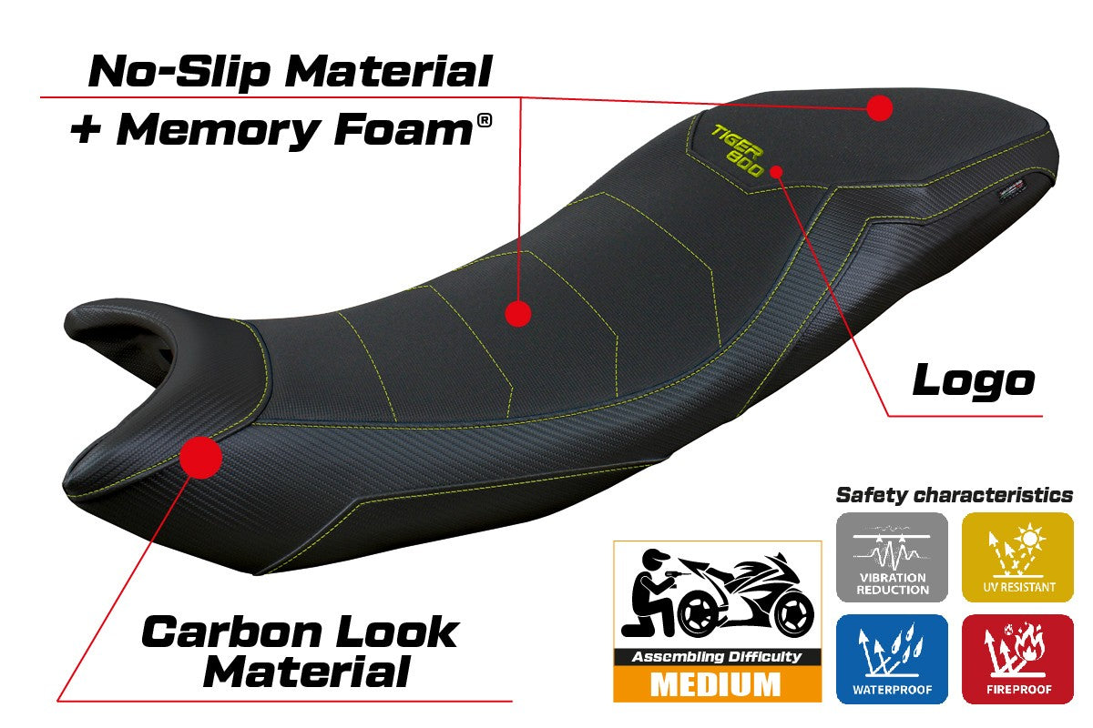 Triumph Tiger Sport 800 2025 Seat Cover Tappezzeria Comfort Black Yellow Fluo
