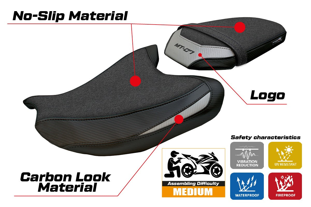 Yamaha MT 07 2025 Seat Cover Tappezzeria Ultragrip Silver Black